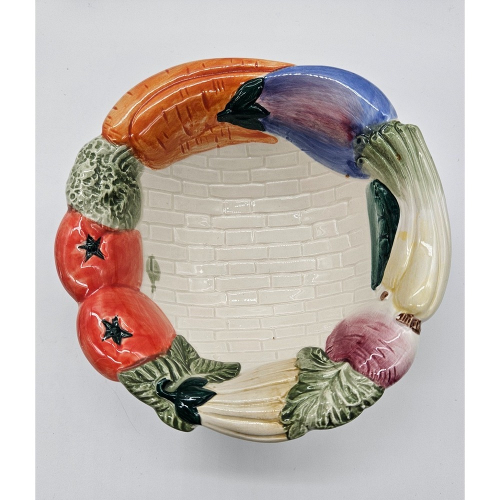 Fitz and Floyd 1992 Vegetable Garden 3D Relief Ceramic Bowl Vintage 5.5in